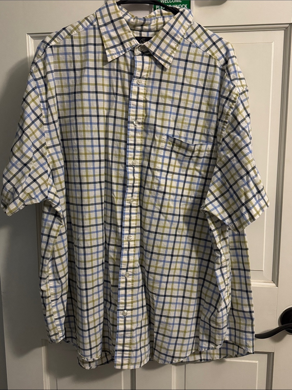 Casual Short-Sleeve Plaid Button-Down Shirt - White, Blue & Olive